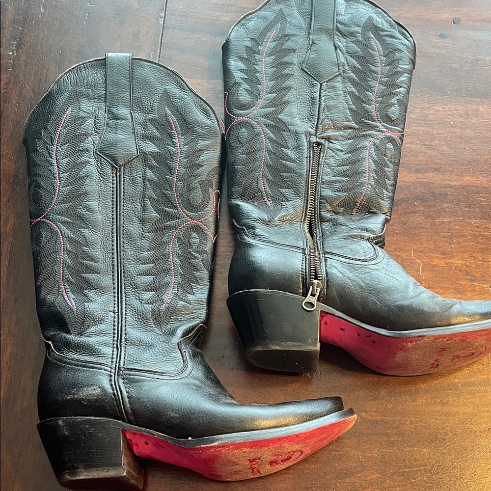 Stylish Black and Pink Heeled Boots